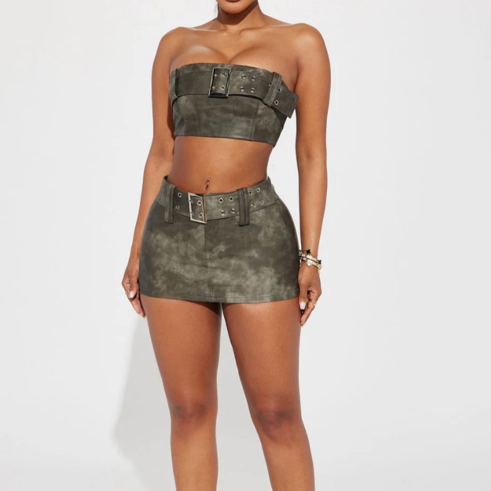 Leather Buckle Top & Mini Skirt Set